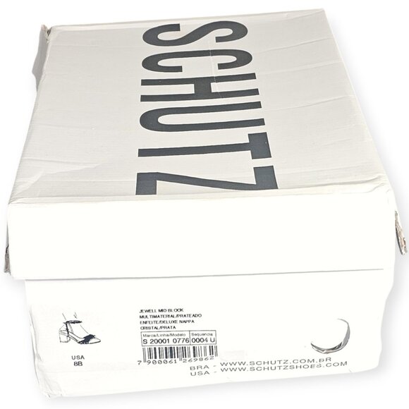 Schutz Jewell Silver Metallic Crystal Block Heel Sandals 8 NIB - Picture 5 of 5